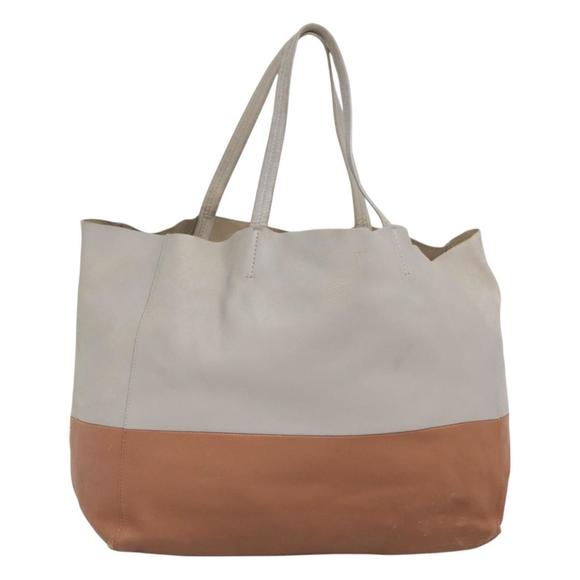 CELINE Horizontal Cabas Tote Bag Leather Gray Brown gold Auth gh226